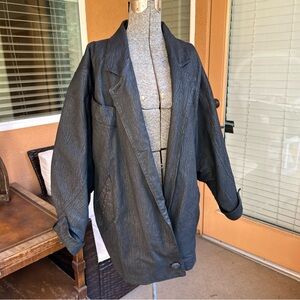 Vintage Pelle Women’s S Black Leather 80’s Y2K 90s Jacket Oversized Long Coat